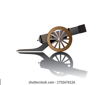 Icono vector de cañón aislado en blanco, reflexión, ilustración de símbolo del ejército.