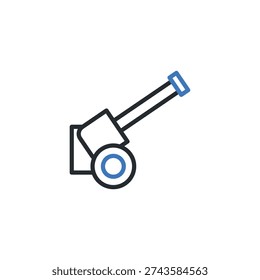 Cannon vector icon. Symbol of artillery weapon. Isolated on white background. Flat line style design.