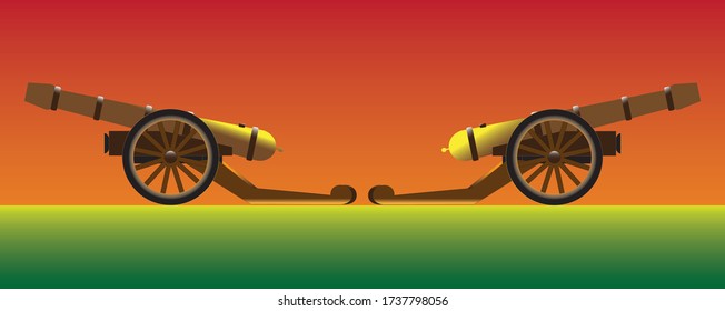 Ilustración vectorial de cañón, 3d, realista, símbolo de guerra.