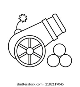 Cañón, icono de la línea de concepto de armas de guerra. Ilustración de elemento simple. Cañón, diseño de símbolo de esquema de arma de guerra de conjunto de guerra. Se puede usar para web y móvil con fondo blanco