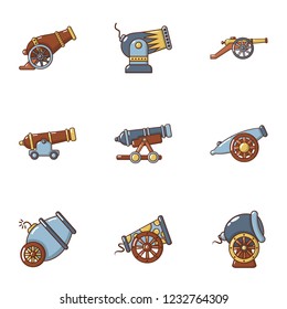 Cannon weapon icons set. Flat set of 9 cannon weapon vector icons for web isolated on white background