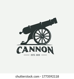 Cannon and wheel icon vector isolated on white background. Cannonball military logo concept 