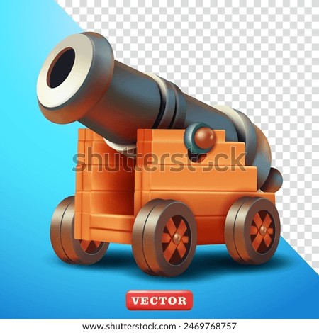 Cannon with wheeled cart, 3d vector. Suitable for design elements and game elements