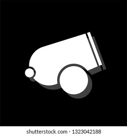 Cannon. White flat simple icon with shadow