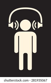 I cannot hear you warning sign: person listening to very loud music