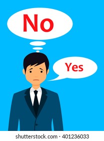 Cannot reject. Businessman wants to say no but says yes. Vector illustration
