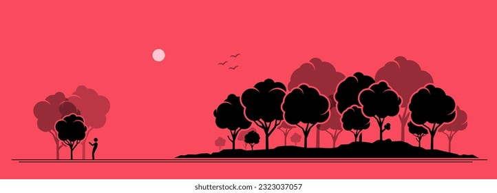 Cannot see the forest for the trees. Vector illustration depicts concept of oversight, fail to see the bigger picture, mistake, wrong perspective, and unable to understand.