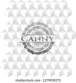 Canny grey badge with geometric cube white background