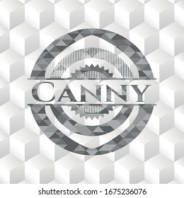 Canny grey emblem. Vintage with geometric cube white background