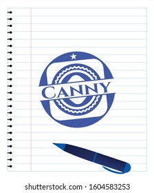 Canny pen draw. Blue ink. Vector Illustration. Detailed.