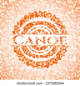 Canoe abstract emblem, orange mosaic background