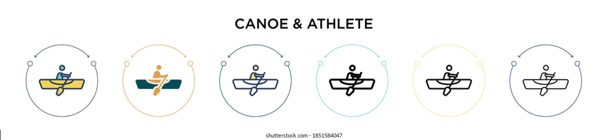 Canoe & athlete icon in filled, thin line, outline and stroke style. Vector illustration of two colored and black canoe & athlete vector icons designs can be used for mobile, ui, web