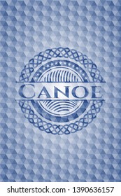 Canoe blue badge with geometric background. Vector Illustration. Detailed.