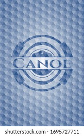 Canoe blue emblem with geometric background. Vector Illustration. Detailed.