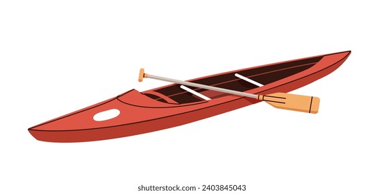 Canoe boat with paddle. Water sport transport, vessel for rafting, swimming. River vehicle with oar. Flat vector illustration isolated on white background