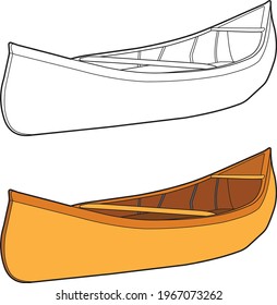 Canoe boat vector drawing transportation learning education cartoon drawing, line art and colored.