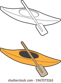 Canoe boat vector drawing transportation learning education cartoon drawing, line art and colored.
