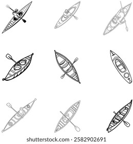 Canoe bundle line art and illustrator eps 