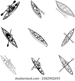 Canoe bundle line art and illustrator eps 