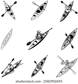 Canoe bundle line art and illustrator eps 