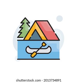 Canoe Camping vector outline filled icon style illustration. EPS 10 file 