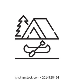 Canoe Camping vector outline icons style illustration. EPS 10 file
