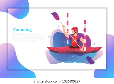 Canoe competition. Vector illustration. Landing page.