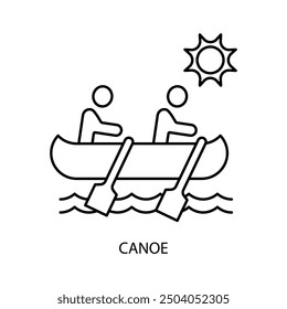 Icono de línea de concepto de canoa. Ilustración de elemento simple. diseño de símbolo de esquema de concepto de canoa.