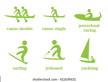 canoe double, canoe single, powerboat racing, surfing, jetboard, yachting, sport icons