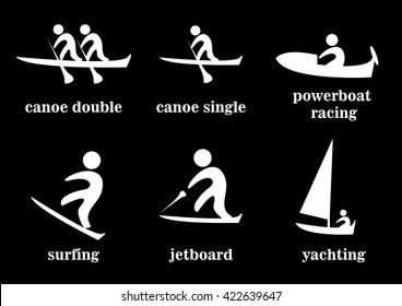 canoe double, canoe single, powerboat racing, surfing, jetboard, yachting, sport icons
