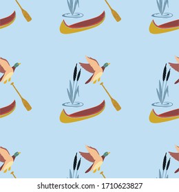 Canoe Duck reed seamless pattern in vector.
