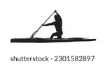 Canoe flatwater, isolated vector silhouette, ink drawing. Water sport logo, side view