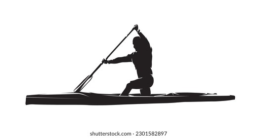 Canoe flatwater, isolated vector silhouette, ink drawing. Water sport logo, side view