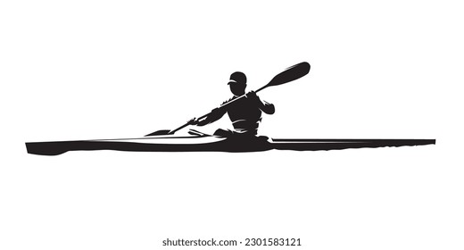 Canoe flatwater, isolated vector silhouette, ink drawing. Water sport logo, side view