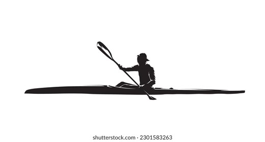 Canoe flatwater, isolated vector silhouette, ink drawing. Water sport logo, side view