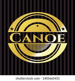 Canoe gold shiny emblem. Vector Illustration. Detailed.
