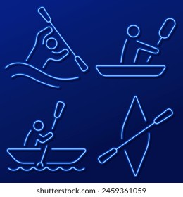 canoe group of neon icons, vector illustration, on black background.