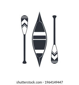 Canoe icon with beavertail paddles isolated on a white background. Vector illustration in flat style.