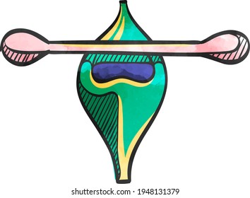 Canoe icon in color drawing. Sport water sea river lake power row paddle