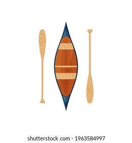 Canoe icon with decorative ottertail paddles isolated on a white background. Vector illustration in flat style.