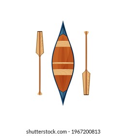 Canoe icon with decorative voyageur paddles isolated on a white background. Vector illustration in flat style.