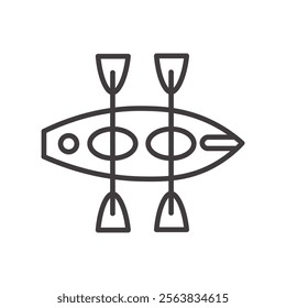 Canoe Icon Depicting a Small Boat with Oars in Black and White