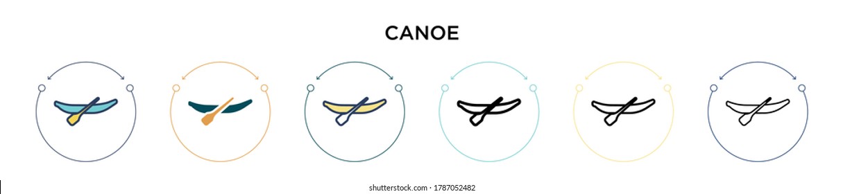 Canoe icon in filled, thin line, outline and stroke style. Vector illustration of two colored and black canoe vector icons designs can be used for mobile, ui, web