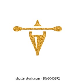 Canoe icon in gold glitter texture. Sparkle luxury style vector illustration.