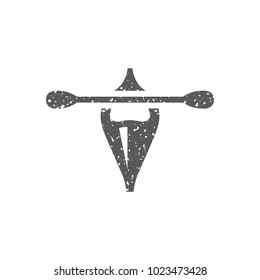 Canoe icon in grunge texture. Vintage style vector illustration.