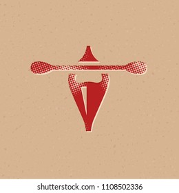 Canoe icon in halftone style. Grunge background vector illustration.