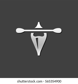 Canoe icon in metallic grey color style. Sport water row