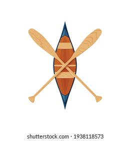 Canoe icon with ottertail paddles isolated on a white background. Colorful vector illustration in flat style.