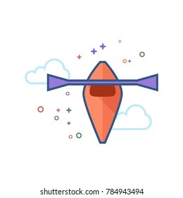 Canoe icon in outlined flat color style. Vector illustration.
