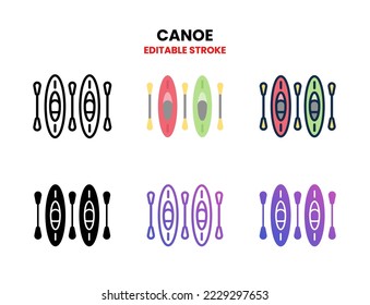 Canoe icon set vector line, outline, glyph, filled line, flat color, line gradient and flat gradient. Editable stroke and pixel perfect. Can used for digital product, presentation, UI and many more.
